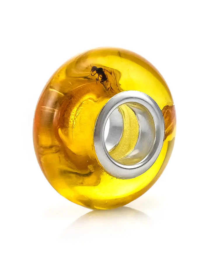 картинка Бусина-шарм для модульного браслета из натурального лимонного янтаря с инклюзом в онлайн магазине