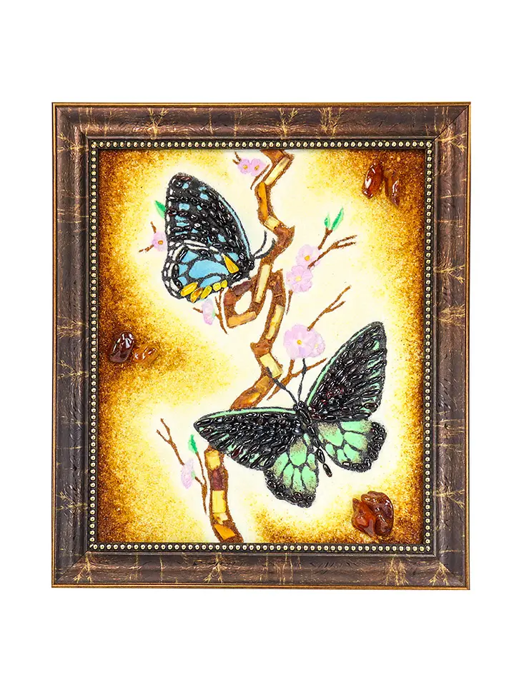 картинка Картина, выложенная натуральным янтарем «Бабочки зеленые» в онлайн магазине