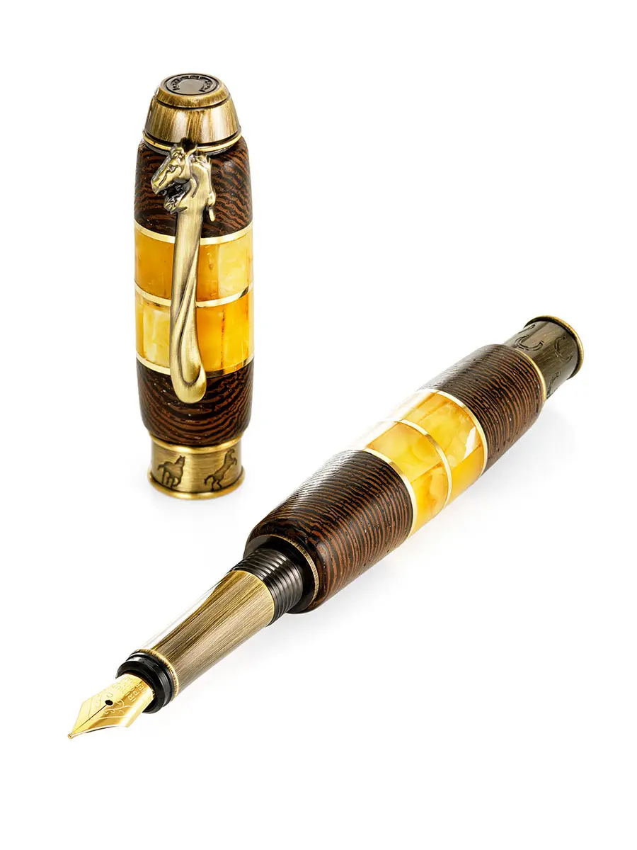 картинка Оригинальная ручка из натурального янтаря и дерева «Мустанг» в онлайн магазине
