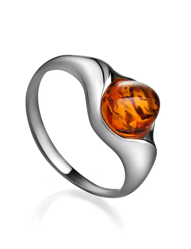 картинка Красивое серебряное кольцо с цельным коньячным янтарём «Суламита» в онлайн магазине