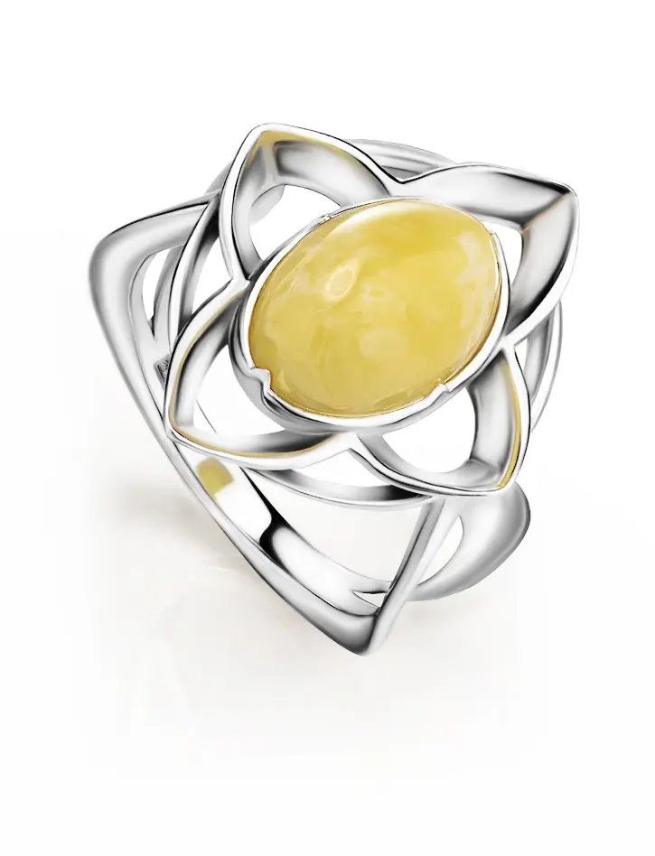 картинка Изысканное кольцо из серебра и медового янтаря «Амьен» в онлайн магазине