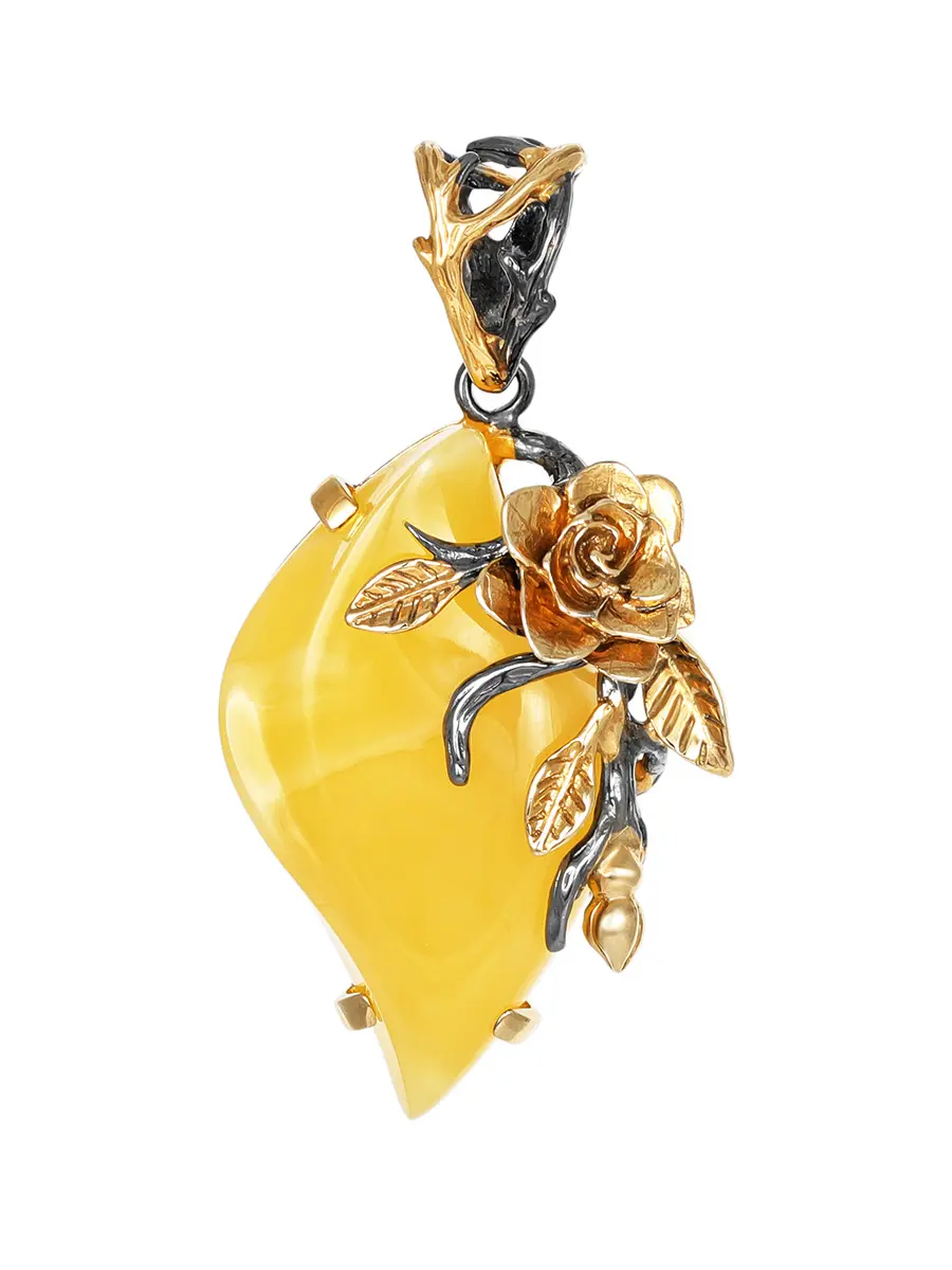 картинка Роскошный кулон «Версаль» из натурального медового янтаря и серебра с позолотой в онлайн магазине