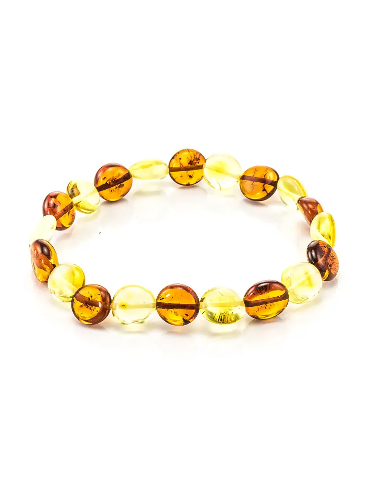картинка Яркий браслет из янтаря двух цветов «Таблетки лимонные и коньячные» в онлайн магазине