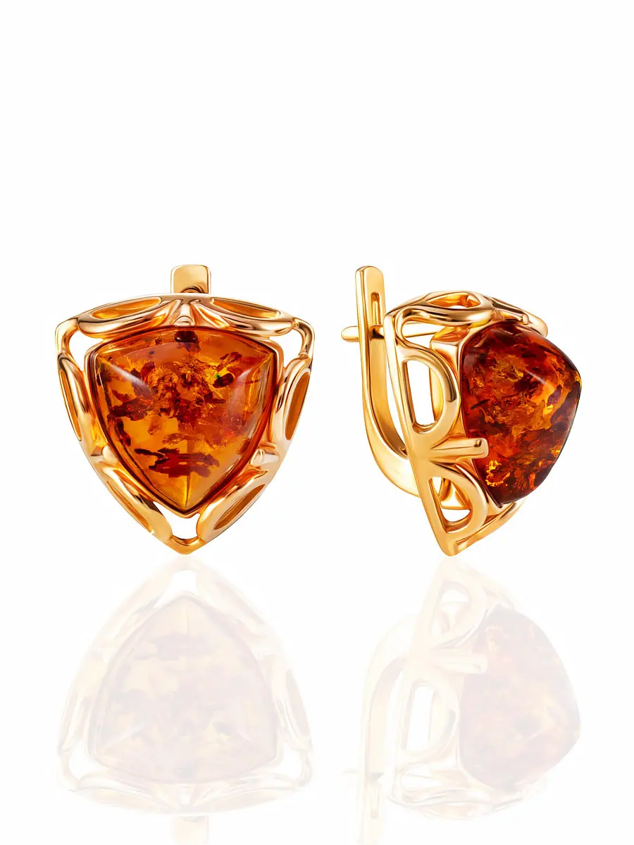 картинка Небольшие яркие серьги с натуральным коньячным янтарём «Арабеска» в онлайн магазине