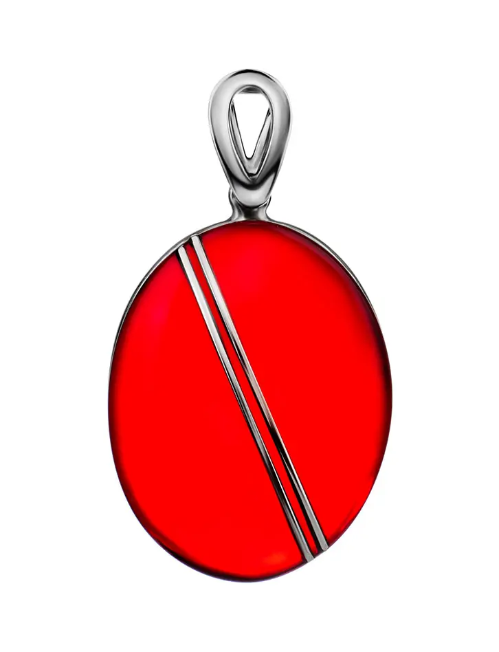картинка Крупный эффектный кулон «Сангрил» из серебра с натуральным янтарём красного цвета в онлайн магазине