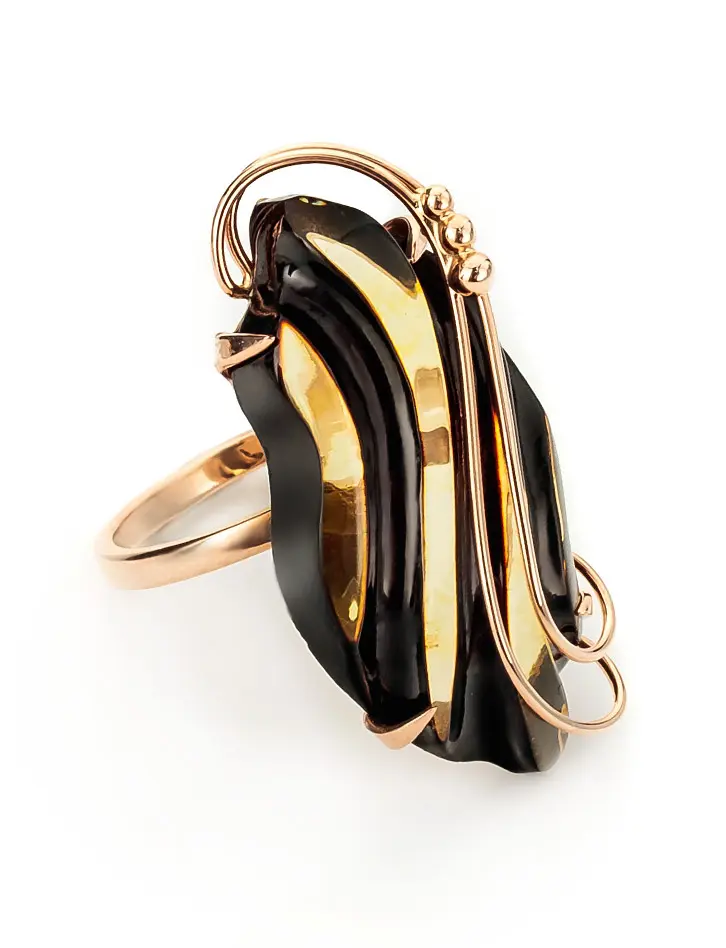 картинка Оригинальное золотое кольцо с натуральным цельным янтарём «Электра» в онлайн магазине