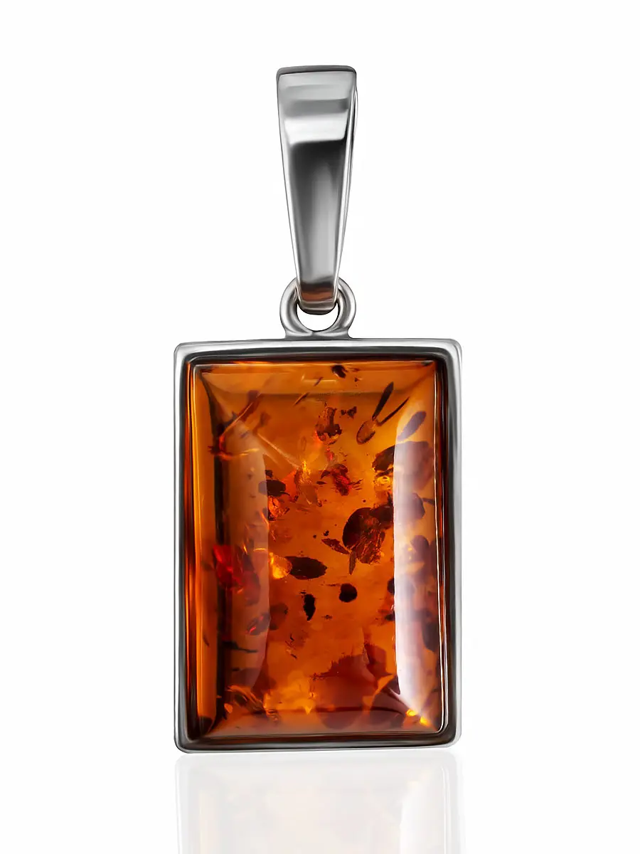 картинка Прямоугольный кулон из натурального янтаря коньячного цвета «Спарта» в онлайн магазине