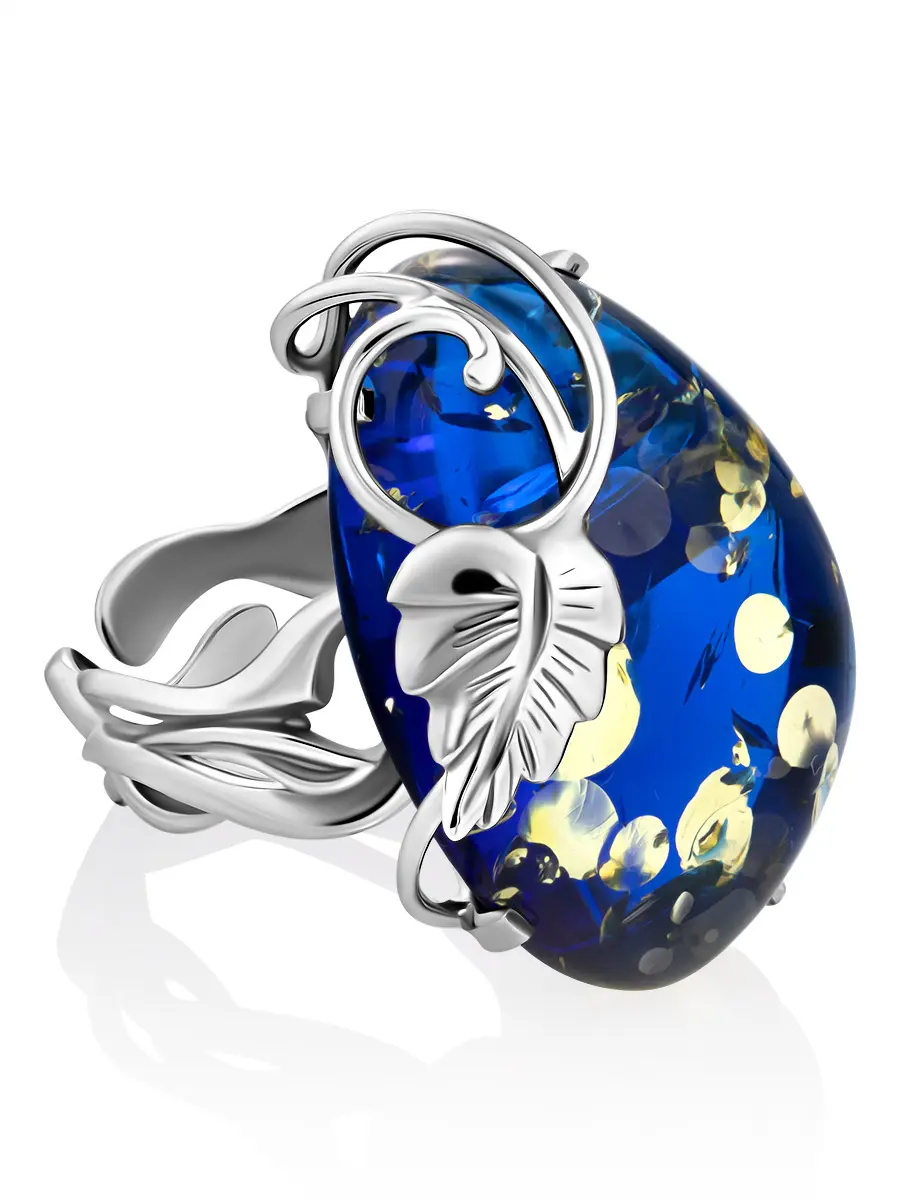 картинка Красивое кольцо «Версаль» из натурального янтаря синего цвета в онлайн магазине