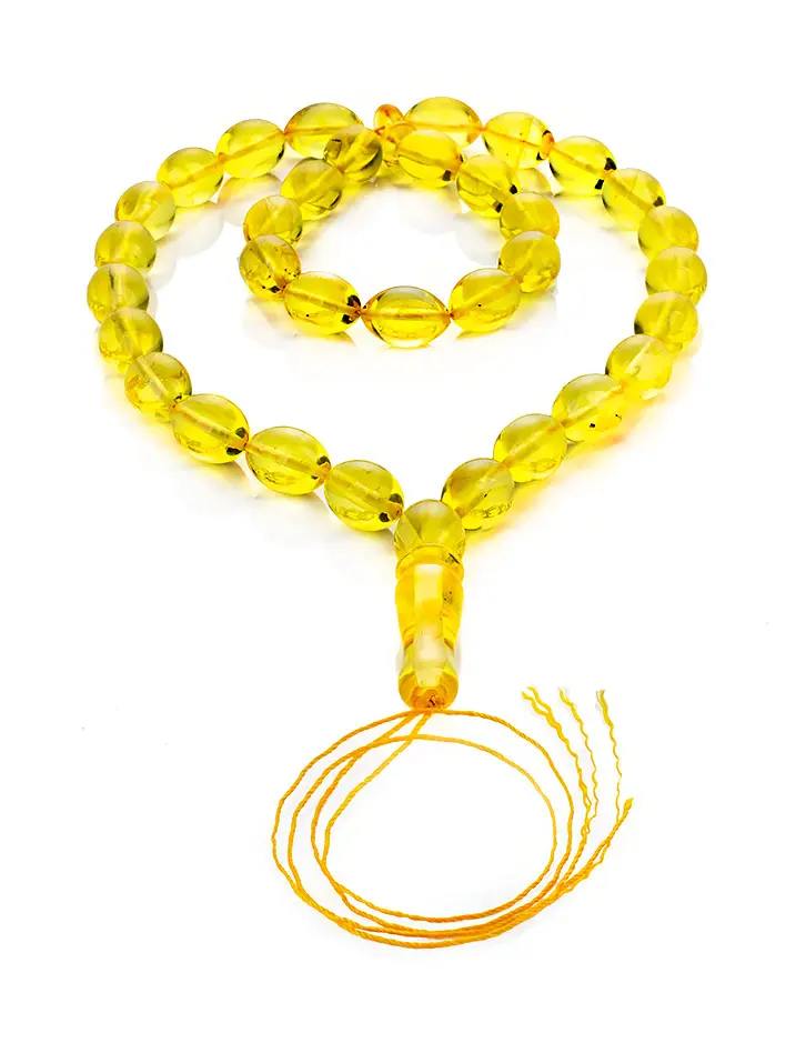 картинка Модифицируемые чётки из натурального цельного янтаря лимонного цвета на 33 бусины-оливки в онлайн магазине