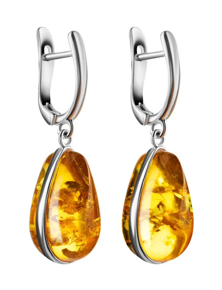 картинка Объёмные серьги «Импульс» из серебра с золотистым янтарём в онлайн магазине