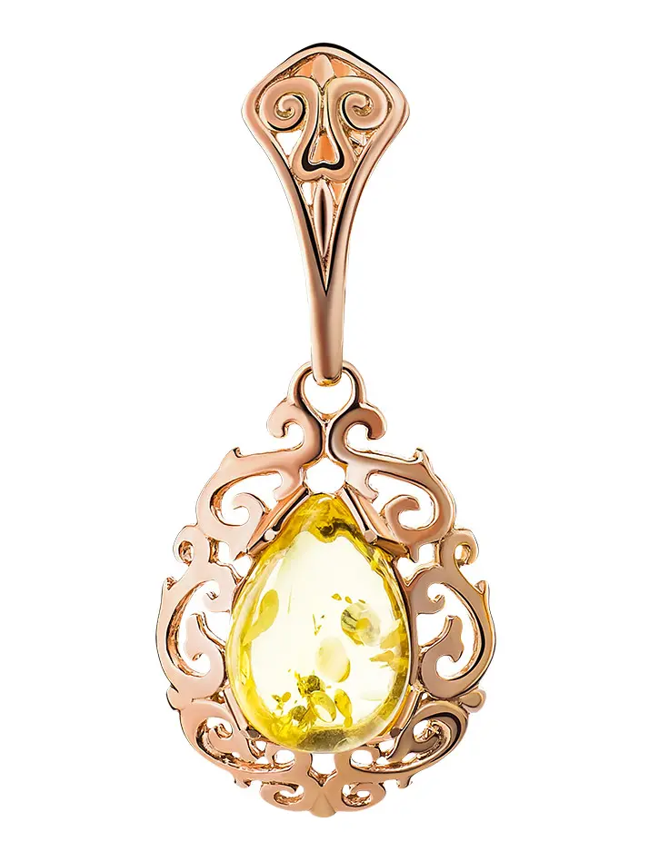картинка Роскошный позолоченный кулон с цельным лимонным янтарём «Луксор» в онлайн магазине