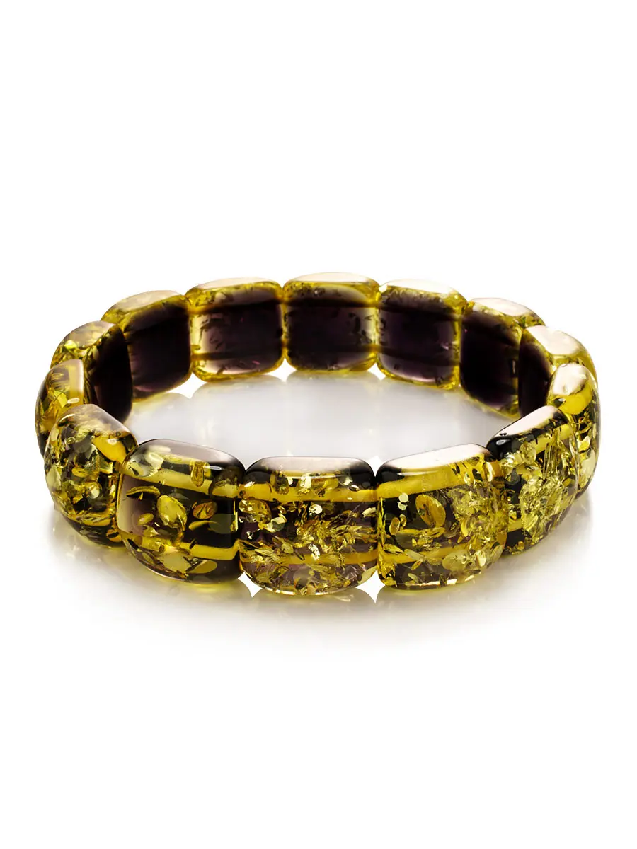картинка Стильный браслет из искрящегося зелёного янтаря «Византия» в онлайн магазине