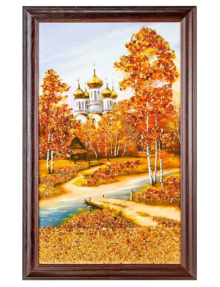 картинка Вертикальная картина, украшенная натуральным балтийским янтарём «Петров пост» в онлайн магазине