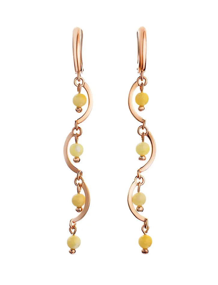 картинка Нежные удлинённые серьги из золоченного серебра и медового янтаря «Кармелита» в онлайн магазине
