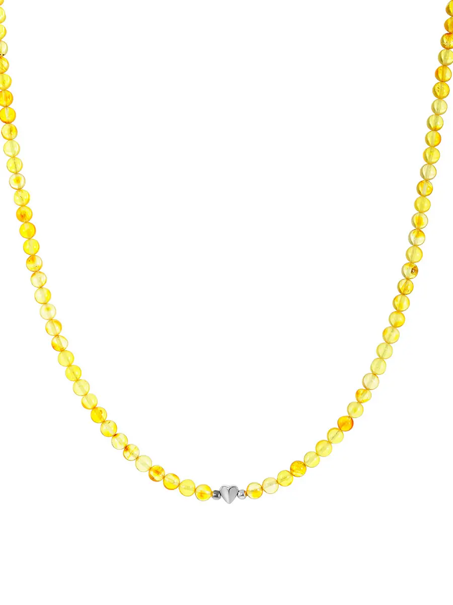 картинка Нежные бусы-чокер из лимонного янтаря с сердечком в онлайн магазине