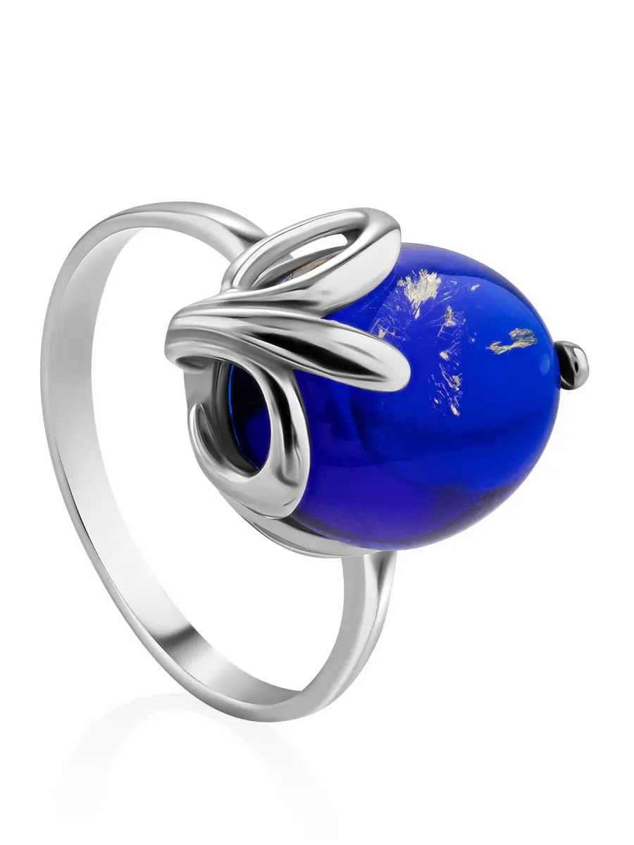 картинка Необычное кольцо «Палермо» из янтаря ультрамаринового оттенка в онлайн магазине