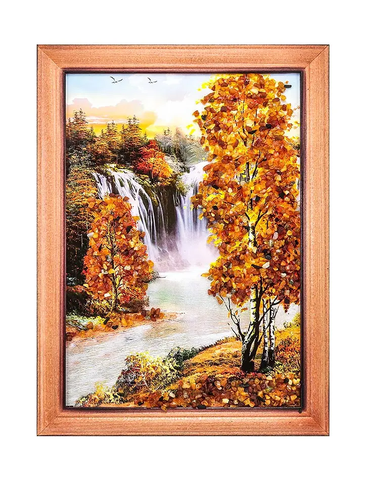 картинка Картина среднего размера, украшенная янтарём «Осень в Альпах» 24 см (В) х 17 см (Ш) в онлайн магазине