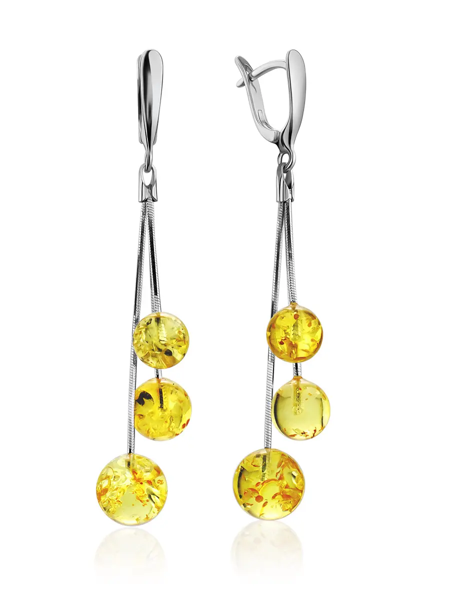 картинка Яркие серьги из серебра и натурального лимонного янтаря «Рябина» в онлайн магазине