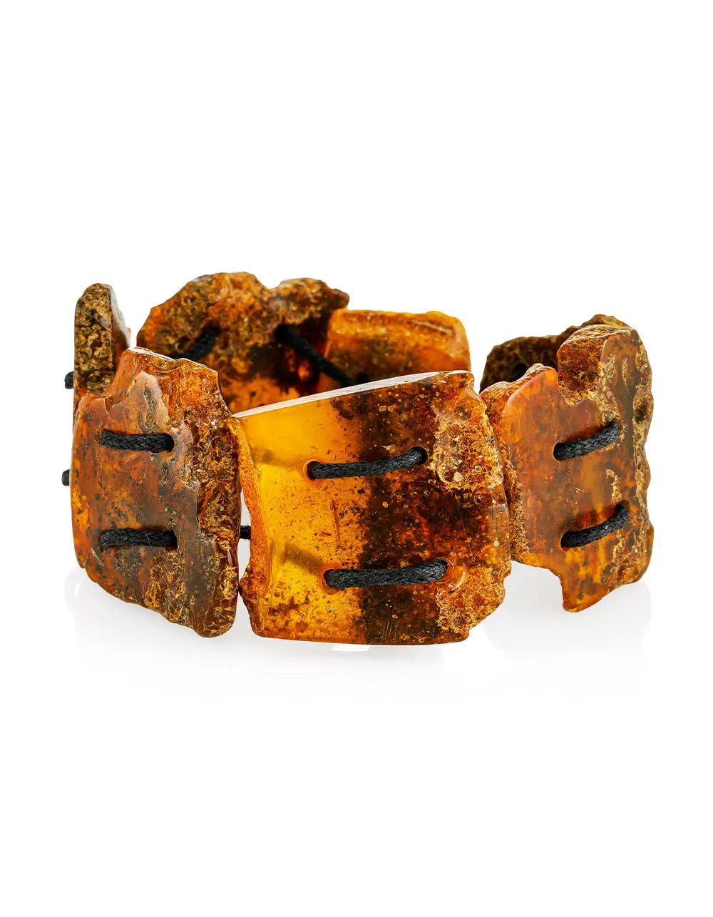 картинка Браслет из натурального балтийского тёмного текстурного янтаря «Помпеи» в онлайн магазине