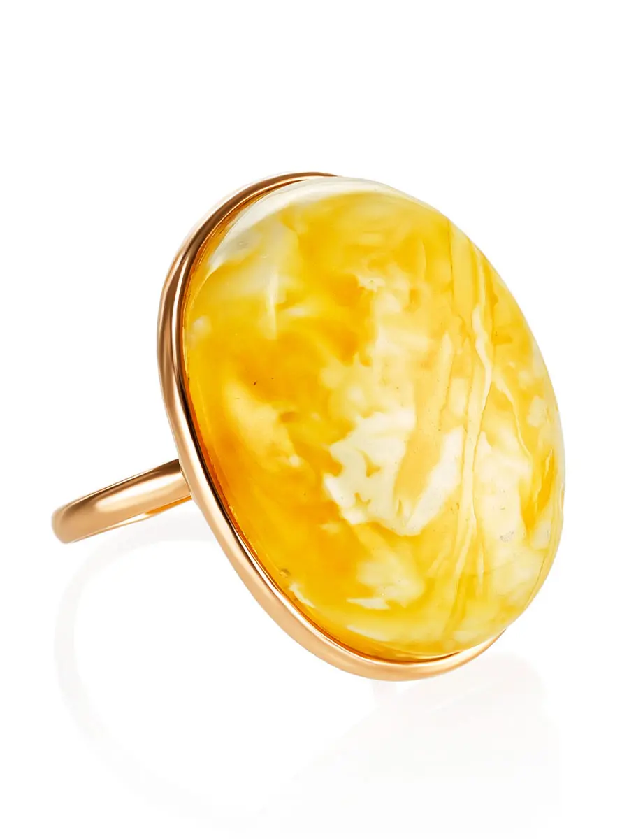 картинка Элегантное кольцо из золота и натурального пейзажного янтаря в онлайн магазине