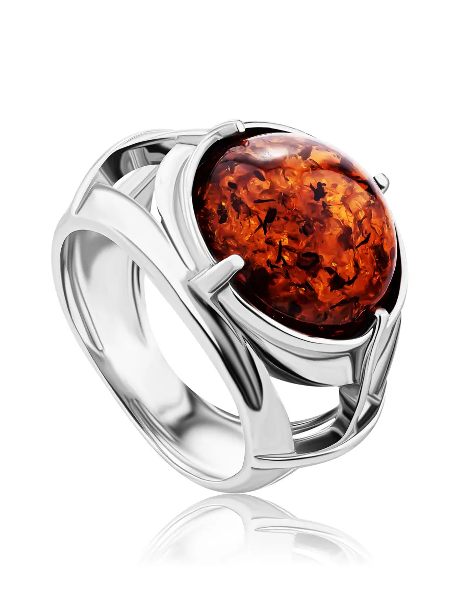 картинка Крупный мужской перстень из серебра с коньячным янтарём «Цезарь» в онлайн магазине
