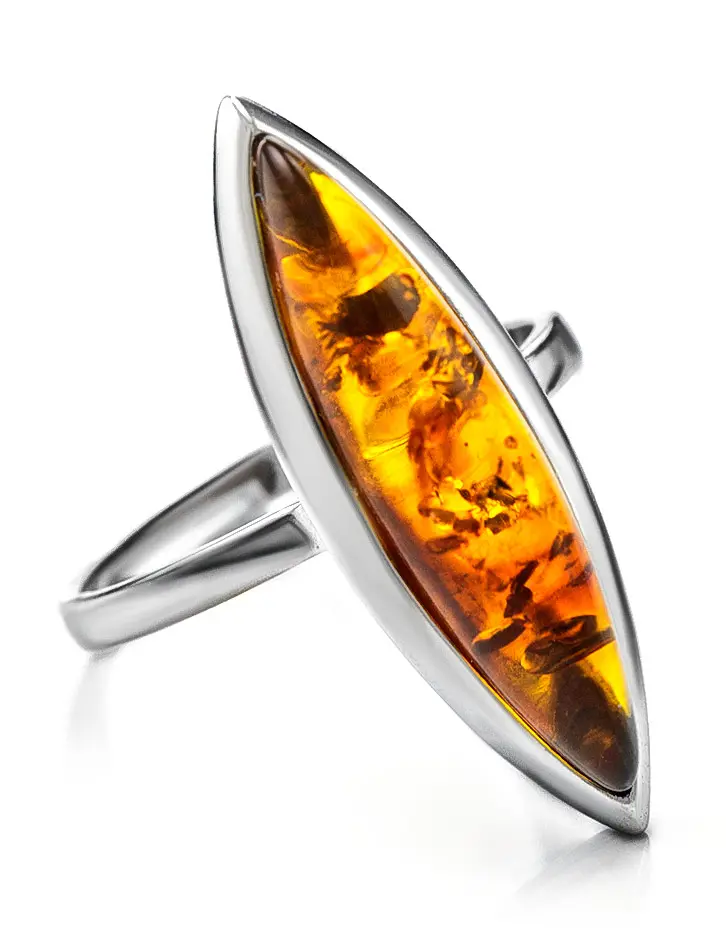 картинка Изящное утончённое кольцо из серебра с коньячным янтарём «Грация» в онлайн магазине