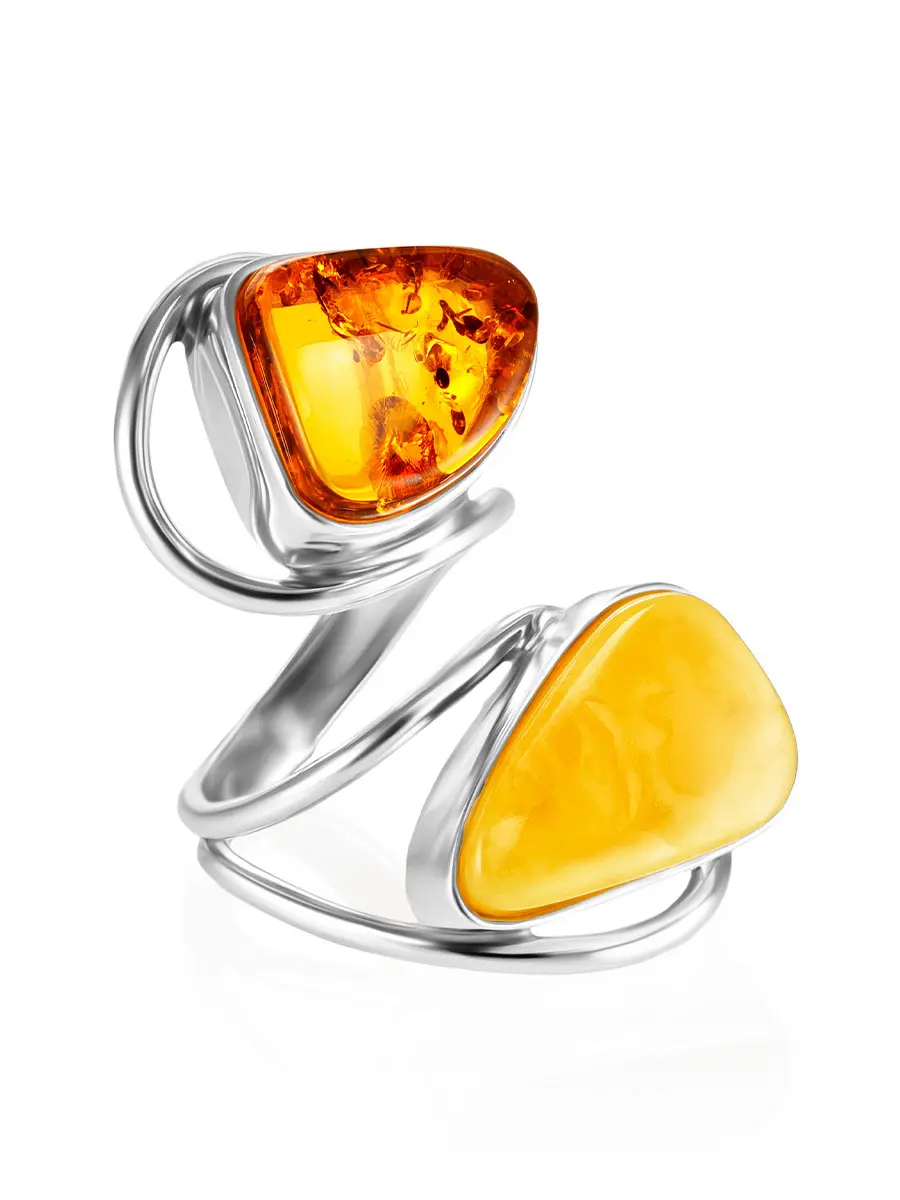 картинка Эффектное яркое кольцо из серебра и натурального янтаря Bella Terra в онлайн магазине