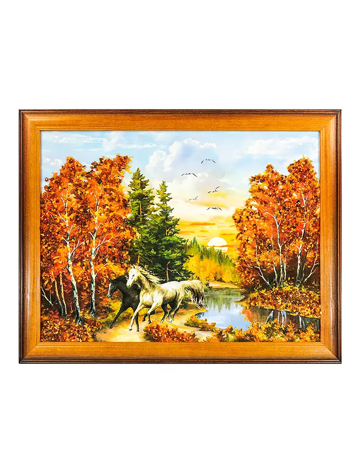 картинка Горизонтальная картина с натуральным янтарём «Прогулка на закате» в онлайн магазине