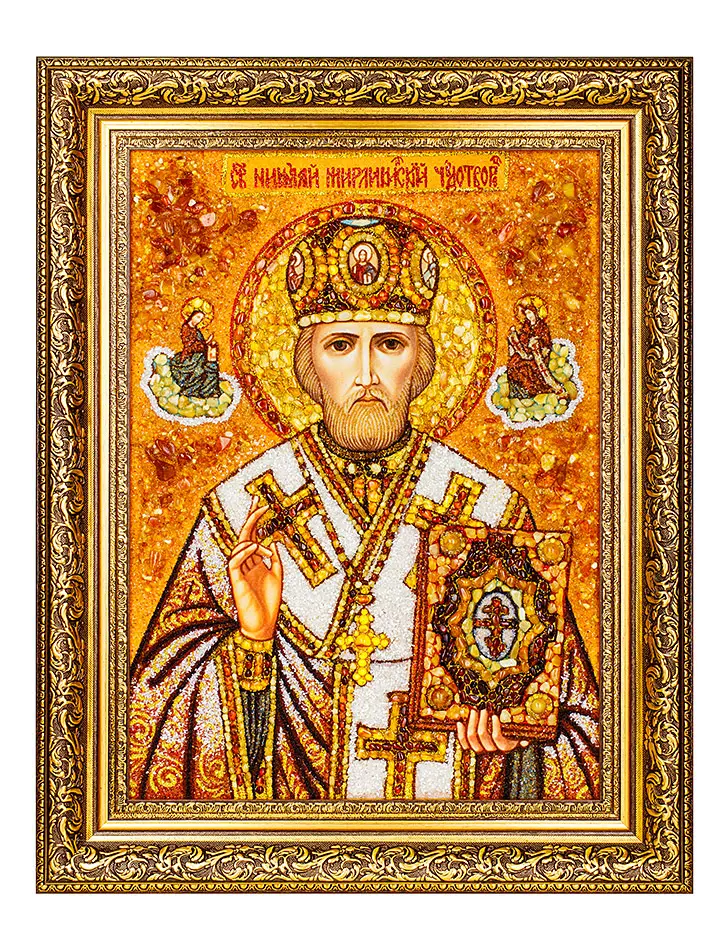 картинка Икона «Святой Николай Чудотворец Мирликийский» из янтаря в онлайн магазине