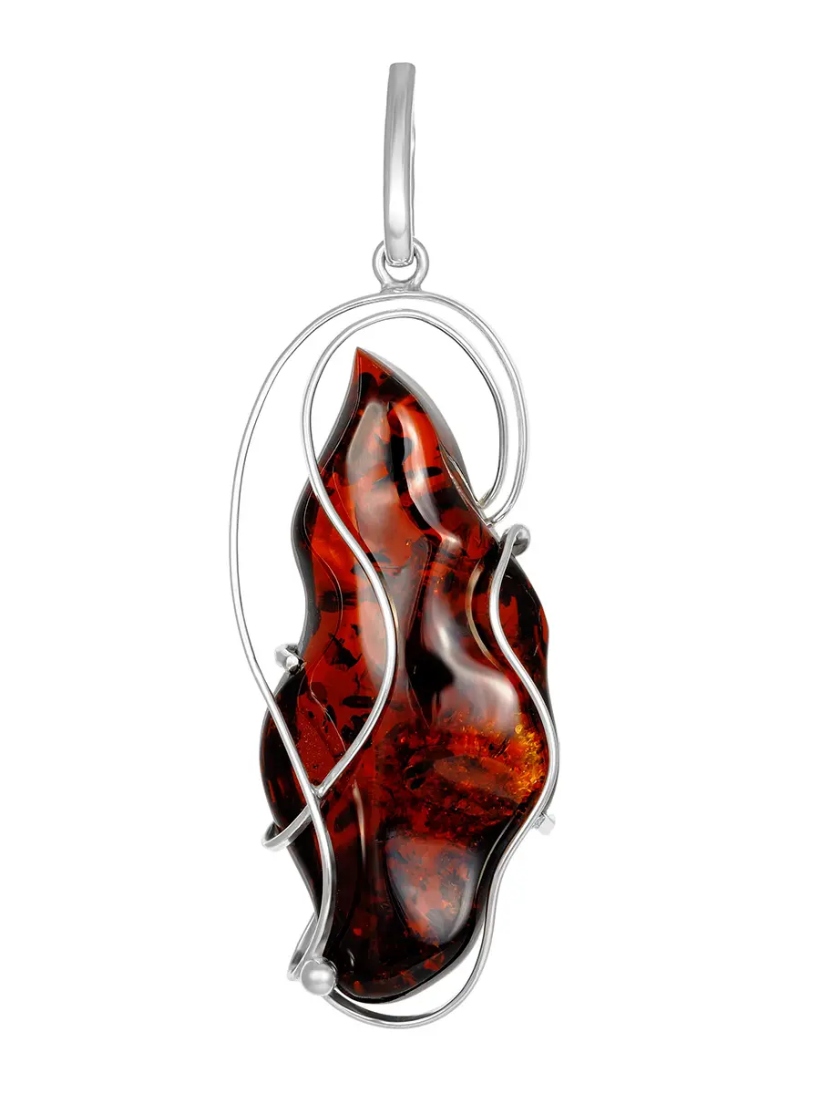 картинка Крупная подвеска из цельного вишнёвого янтаря в серебре «Риальто» в онлайн магазине