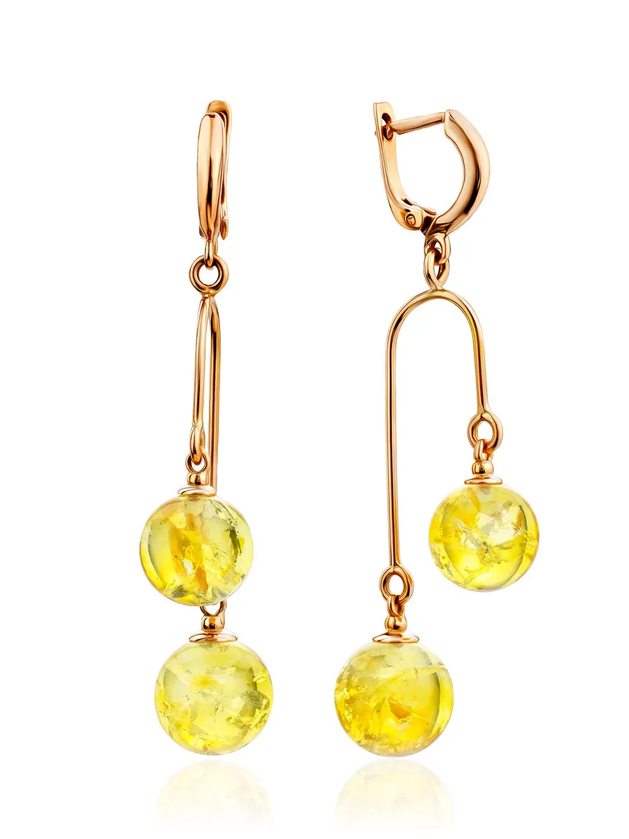 картинка Яркие оригинальные серьги из золота и лимонного янтаря «Пигаль» на английском замке в онлайн магазине