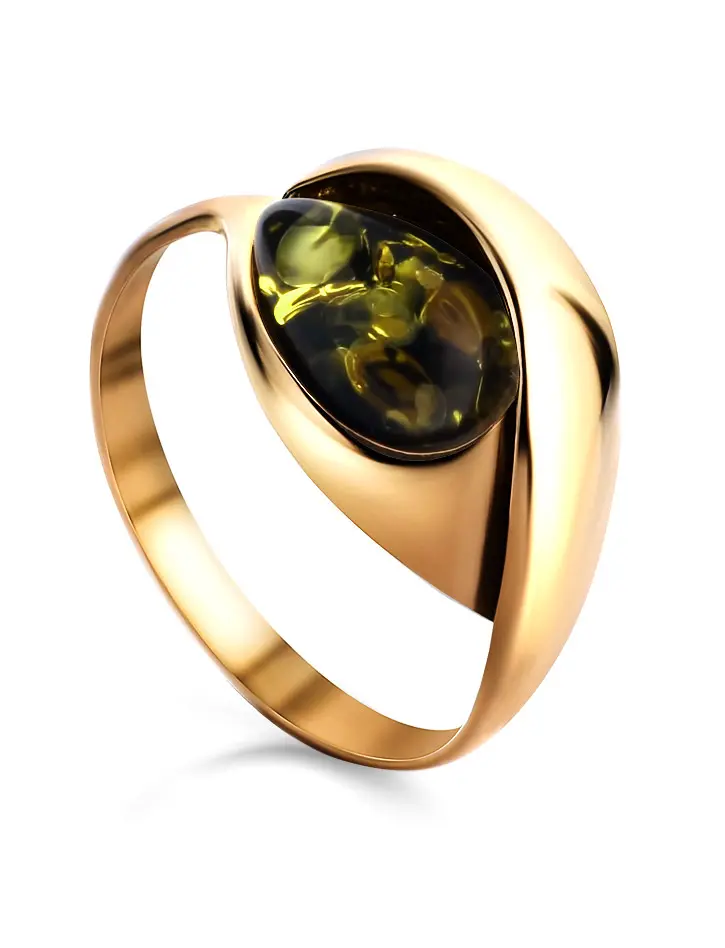картинка Яркое кольцо из золоченного серебра с янтарной вставкой «Пион» в онлайн магазине