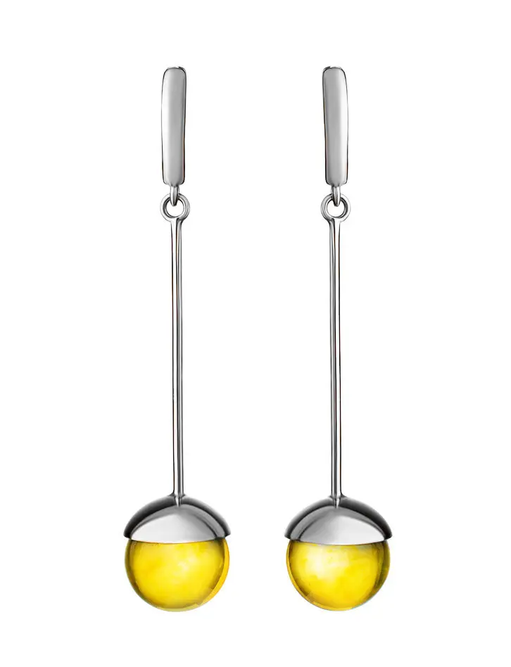 картинка Стильные серьги из натурального лимонного янтаря «Париж» в онлайн магазине