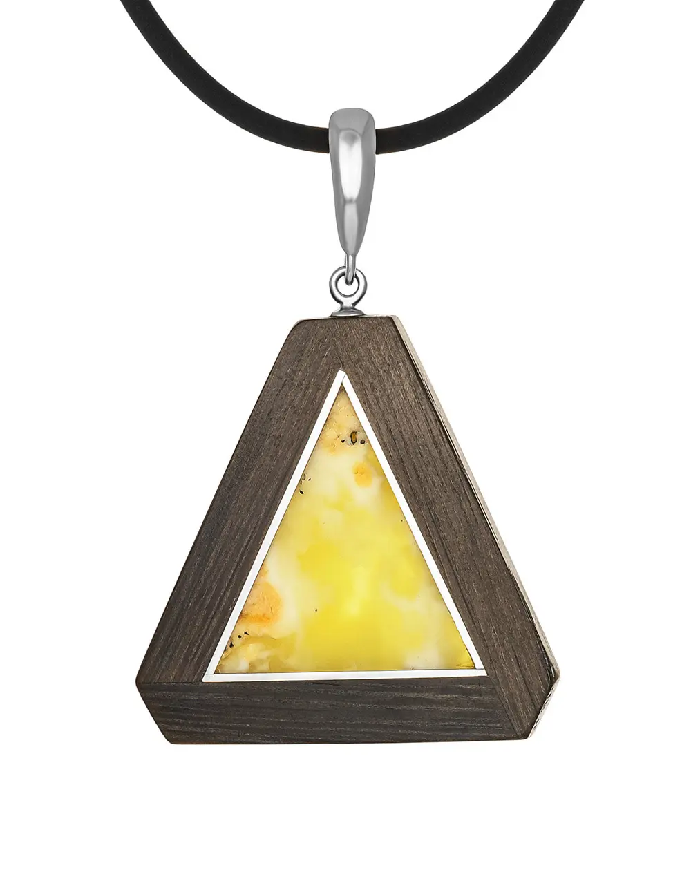 картинка Необычный кулон «Индонезия» из натурального балтийского янтаря и дерева в онлайн магазине