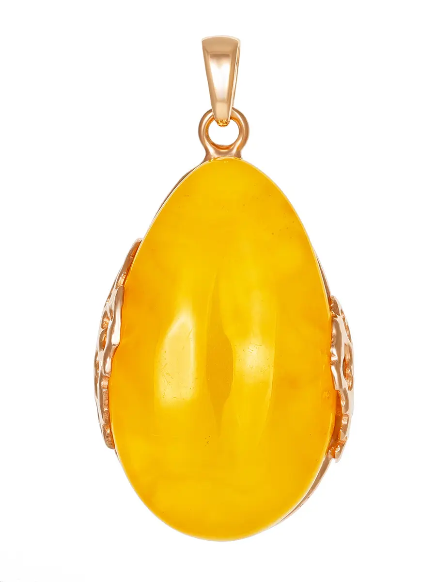 картинка Красивый элегантный кулон из натурального янтаря медового цвета в золочённой оправе «Версаль» в онлайн магазине
