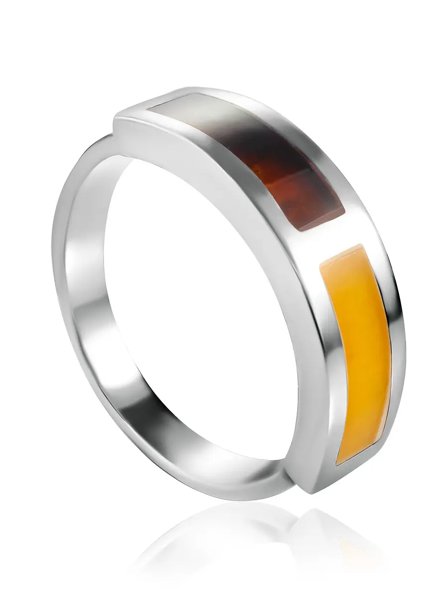картинка Стильное кольцо c натуральным янтарём двух оттенков London в онлайн магазине