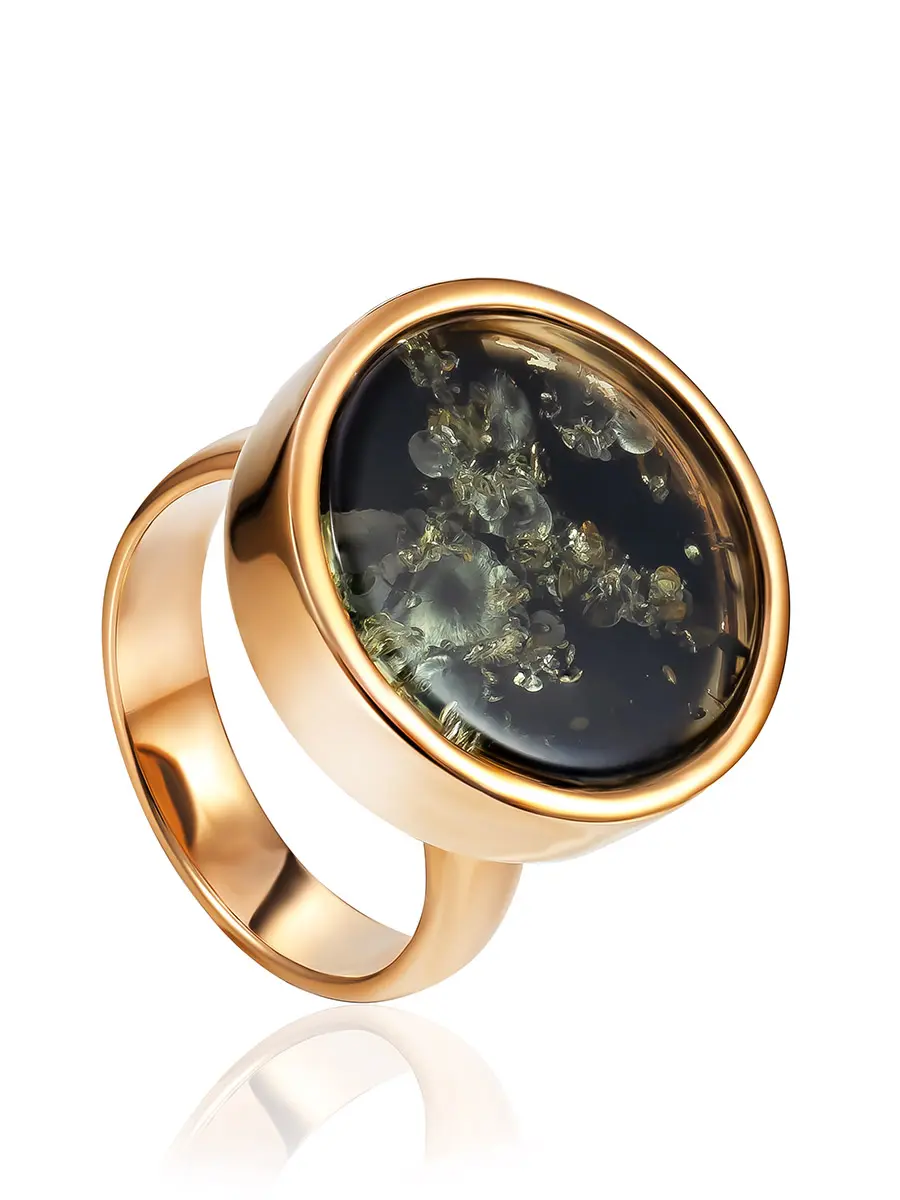 картинка Яркое позолоченное кольцо с зелёным янтарём Palazzo в онлайн магазине