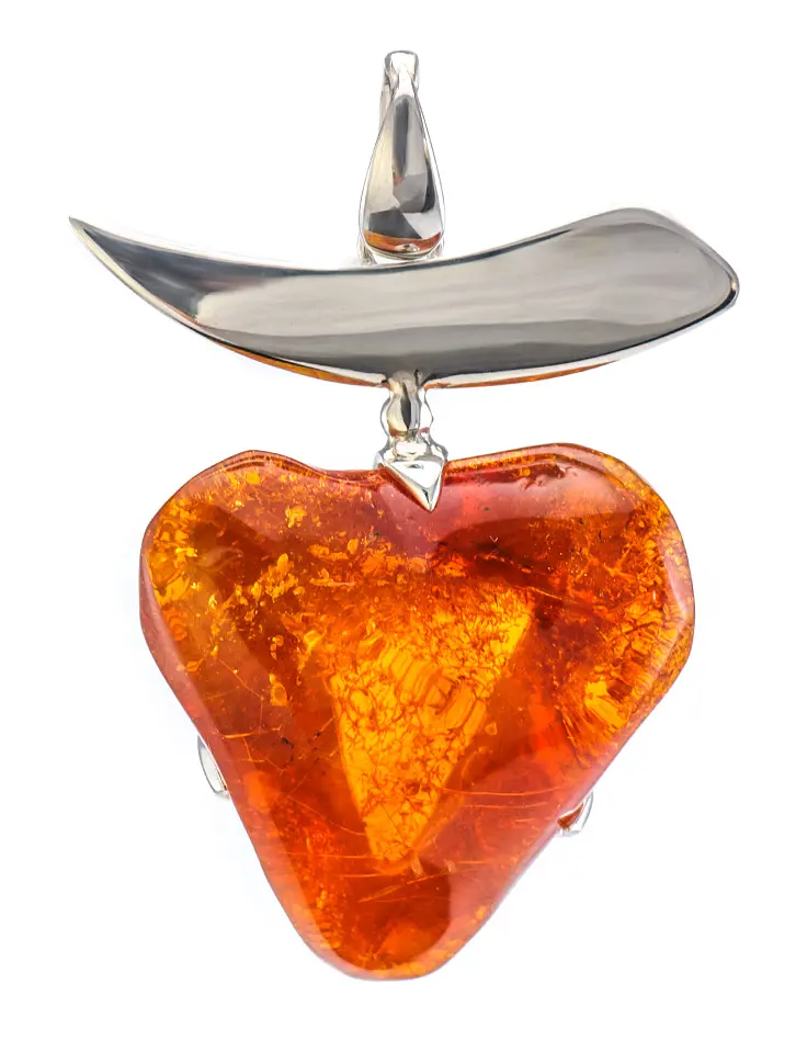 картинка Уникальный крупный кулон из натурального балтийского янтаря и серебра в форме сердца в онлайн магазине