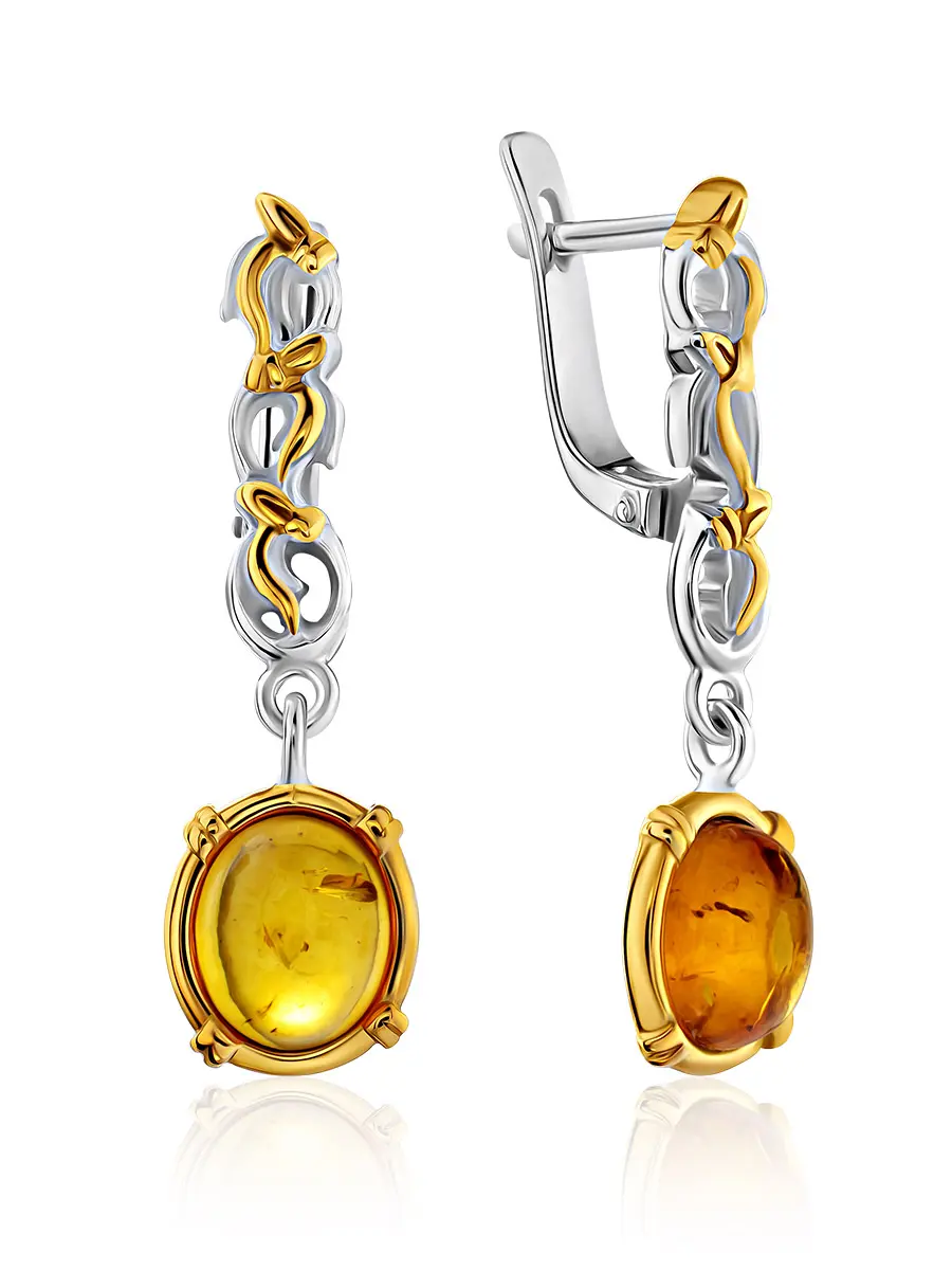 картинка Изысканные серебряные серьги «Валетта» с янтарём золотистого цвета в онлайн магазине