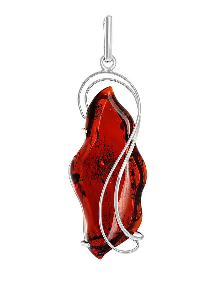 картинка Нарядная серебряная подвеска «Риальто» из натурального искрящегося янтаря вишнёвого цвета в онлайн магазине