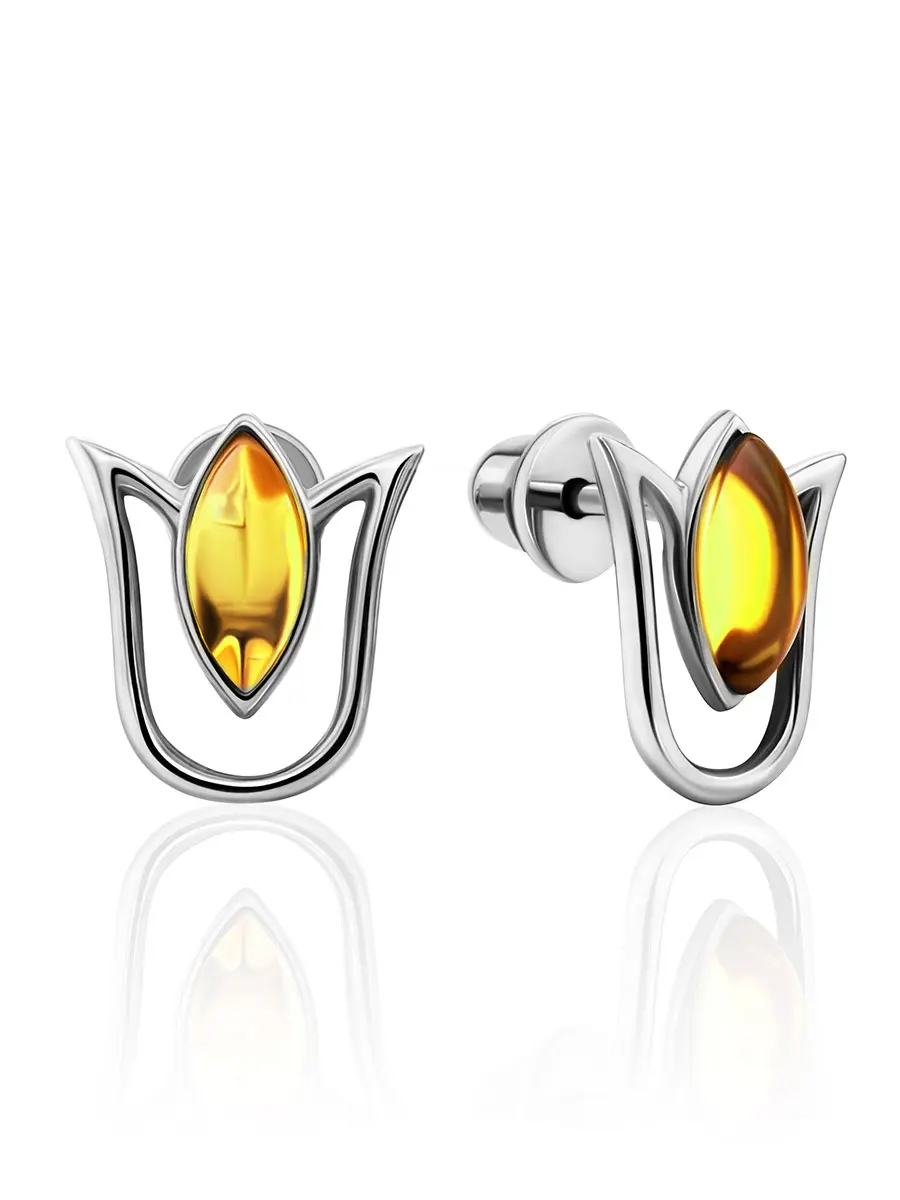 картинка Серьги-гвоздики с лимонным янтарём «Тюльпан» в онлайн магазине