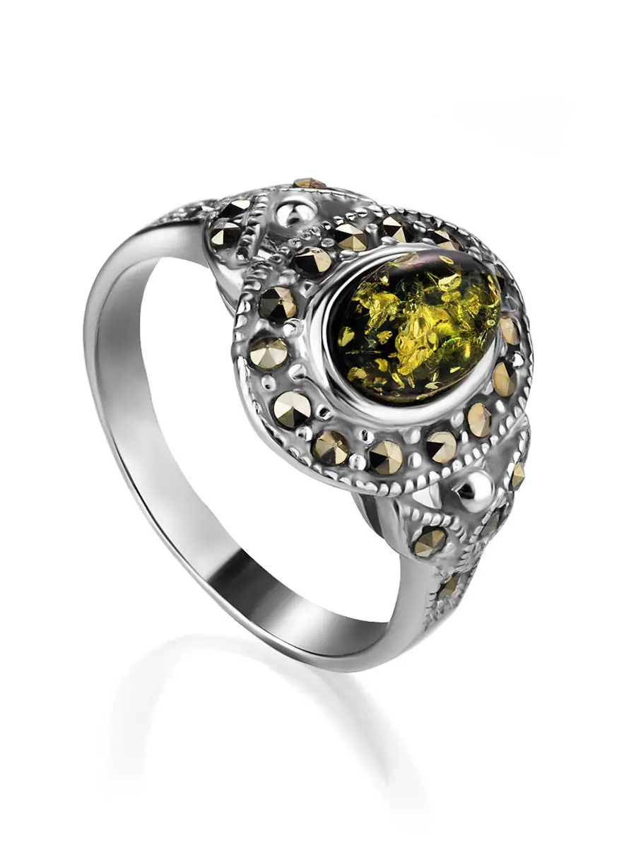 картинка Яркое красивое кольцо из серебра и натурального янтаря «Эйфория» в онлайн магазине
