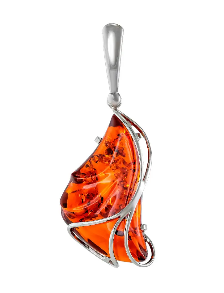 картинка Изысканная подвеска из цельного коньячного янтаря и серебра «Риальто» в онлайн магазине