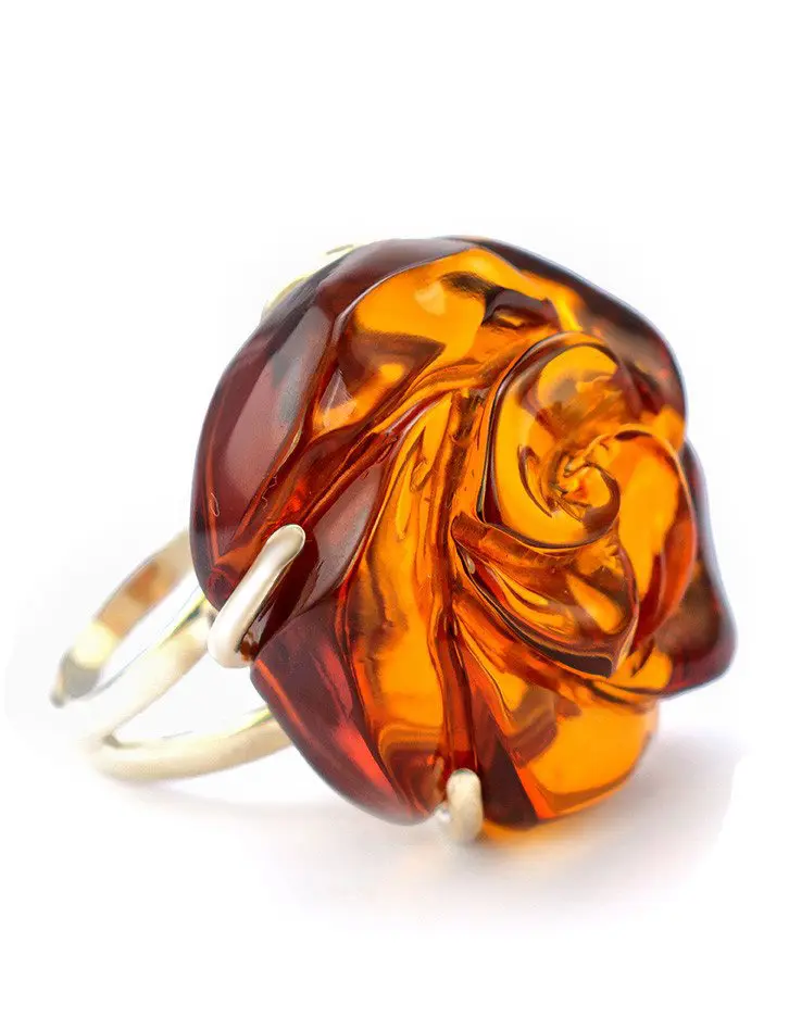 картинка Кольцо со вставкой из натурального янтаря «Роза» в онлайн магазине