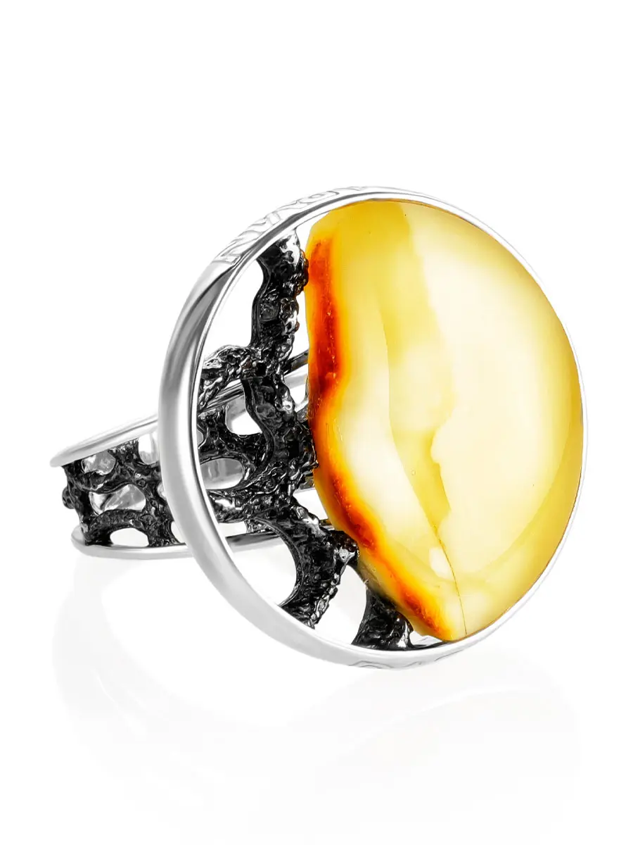 картинка Круглое кольцо «Модерн» из чернёного серебра и натурального балтийского янтаря в онлайн магазине