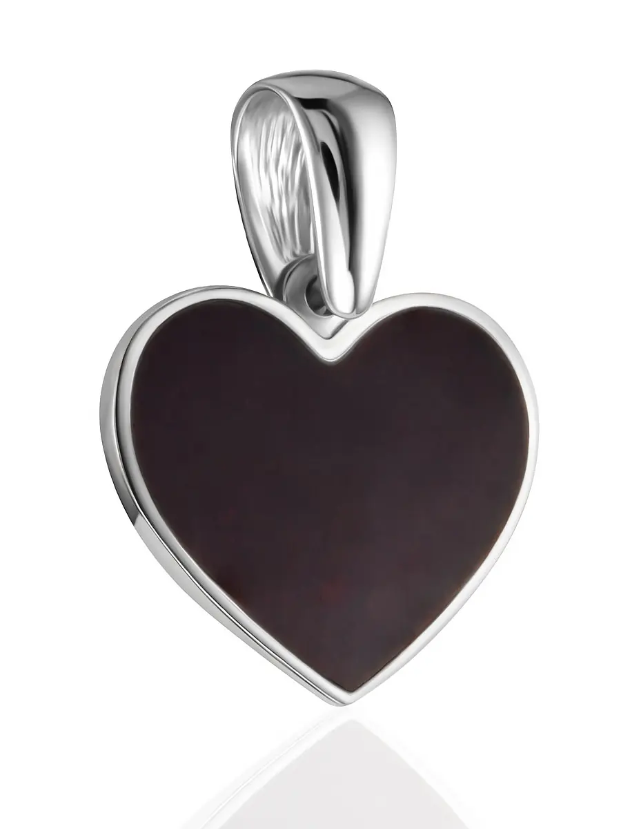 картинка Яркая подвеска-сердце «Монако» с тёмно-вишнёвым янтарём в онлайн магазине