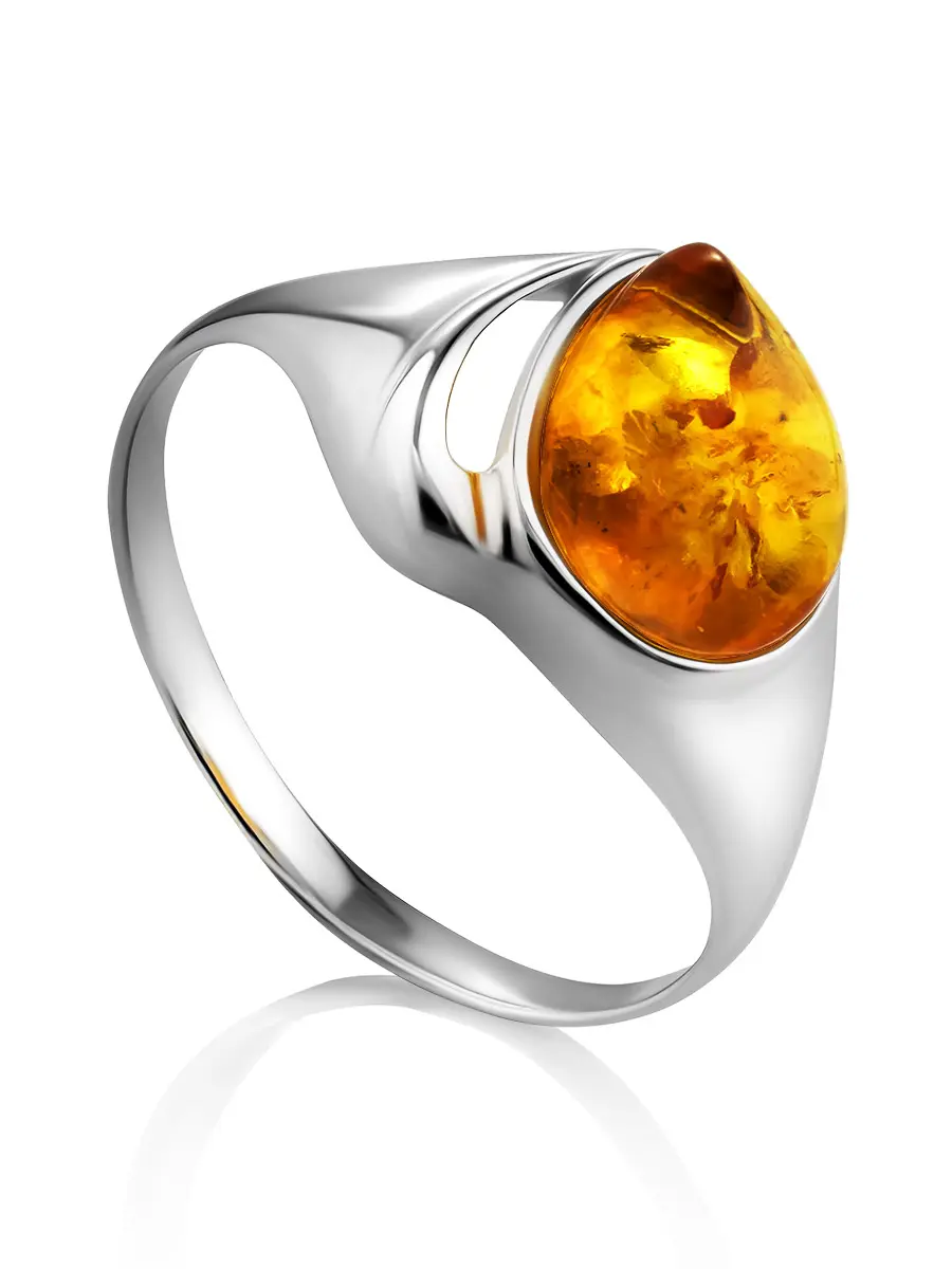 картинка Нежное кольцо из серебра с золотистым янтарём «Эвридика» в онлайн магазине