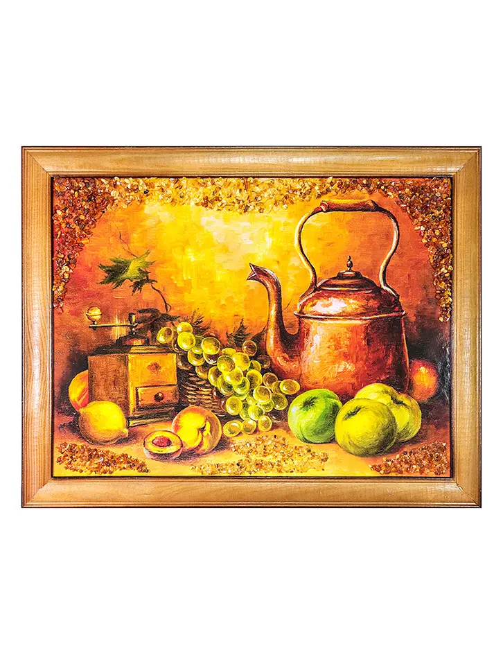 картинка Натюрморт в тёплых тонах, украшенный натуральным янтарём  «Медный чайник» в онлайн магазине