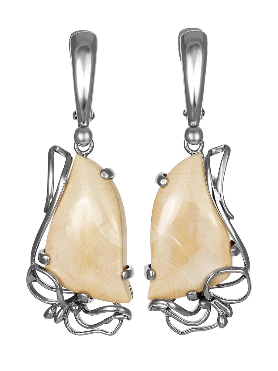 картинка Элегантные удлинённые серьги из серебра и бивня мамонта «Эра» в онлайн магазине
