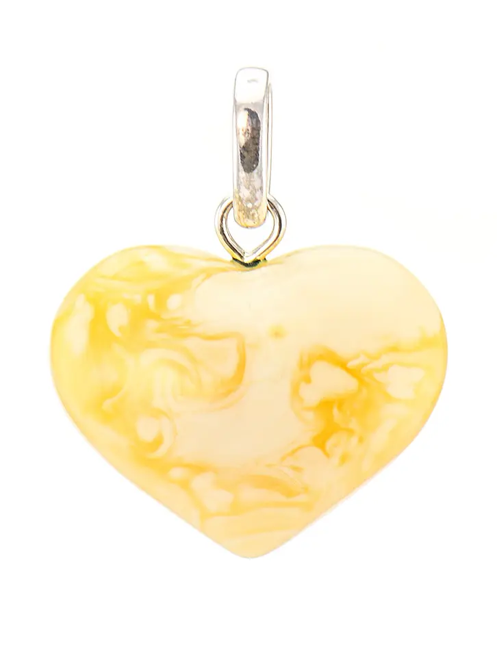 картинка Кулон-сердце из натурального янтаря с узором молочно-медового цвета в онлайн магазине